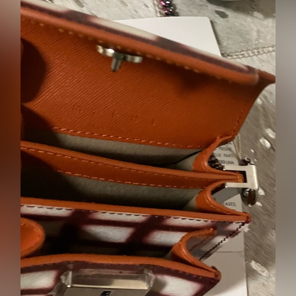 Marni Burgundy/White Plaid Leather Mini Crossbody Bag  (Comes W/ Dust Bag) NWT - Picture 8 of 8